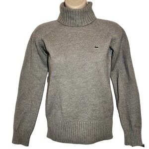Vintage Lacoste Heather Gray Wool Knit Croc LogoTurtleneck Sweater XS